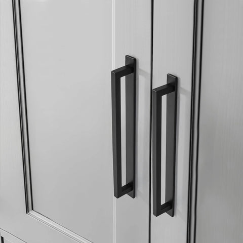 Square Solid Cabinet Handles 3 Inch 76mm Screw Spacing Matte Black Pulls 10 Pack on kitchen cabinets