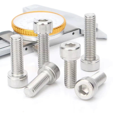 Bad Boy M2.5 X 17mm Socket Head Cap Screws, Allen Key Drive 304 Stainless Steel With Corrosion Resistance And Full Thread Bright Finish, DIN912 Metric Fasteners, 30 Pack Of Heavy Duty Power Bolts arranged with a caliper for measurement.