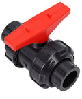 Top Shelf UPVC Union Ball Valve With Double Socket Slip Design For 25mm Pipes Delivers Full Port Rock Solid Zero Resistance Water Flow That Keeps Things Smoove And Flows Like A Dream showcasing a red handle and slip socket.