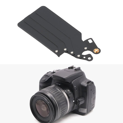 No Sweat Shutter Blade Replacement Kit For Canon Dslr Repair, black aluminum blades for Canon cameras, shown with DSLR.