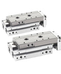 Rock Solid Pneumatic Slide Cylinder Double Acting Air Table Actuator For Precision Automation with dual tracks and holes.