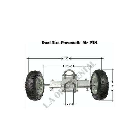 Heavy Duty Dual Pneumatic Gate Carrier Wheels For Chain Link Fences 18 Inch Width, showing dual tire design and measurements.