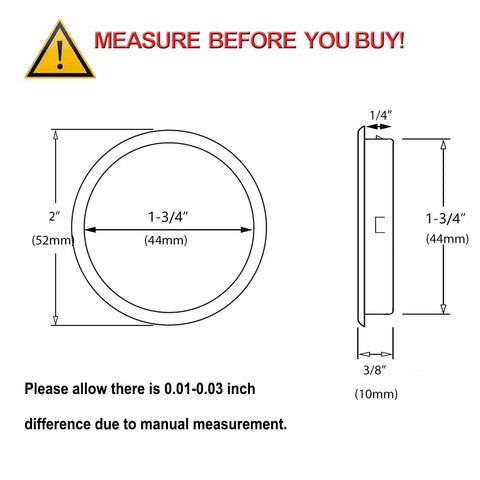Diagram of 8 Pack Black Closet Door Finger Pulls 1-3/4 Inch Diameter Opening Fits 3/8 Inch Depth Easy Snap In Installation.