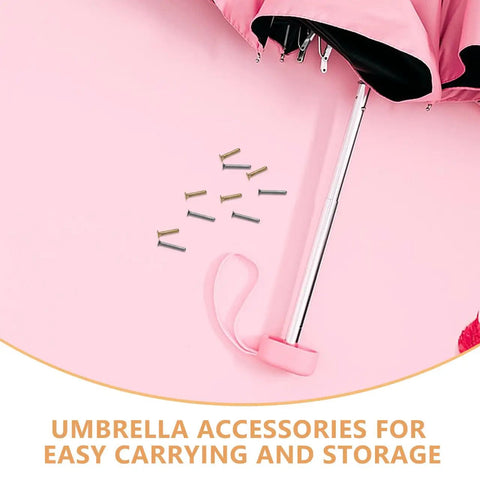 Heavy Duty Umbrella Skeleton Rivets With Willow Nails For Quick Shutter And Frame Repair Top Shelf silver fasteners on pink background.