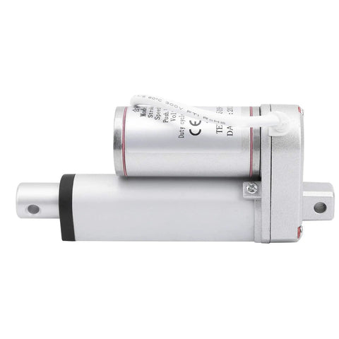 Heavy Duty Electric Linear Actuator Motor Delivering Smooth Silent Performance And Integrated Safety Stop Switch For Zero Hassle Telescopic Rod Glide At 48 Volt Dc side view showing motor and stop switch.