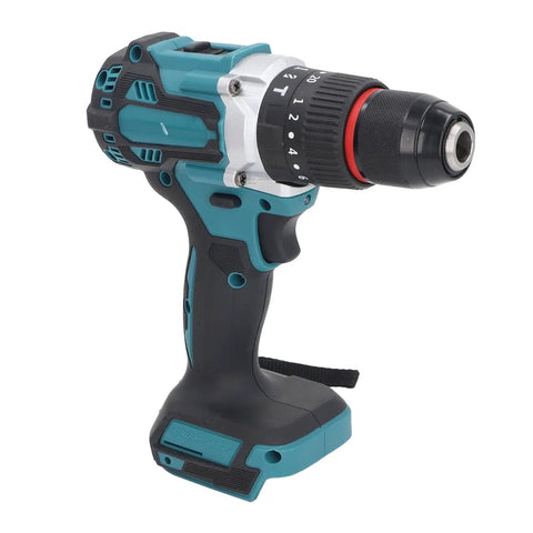 Pro Grade Cordless Drill With Badass 20 Plus 3 Torque Settings And Smooth Dual Speed Modes For Flawless Drilling Tapping And Heavy Duty Home Projects side view with metal chuck and adjustable torque settings.