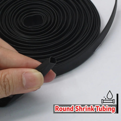 Top Notch 3/8 Inch Heat Shrink Tubing Roll 25 Feet Long with hand holding end from roll, showcasing black tubing for cables.