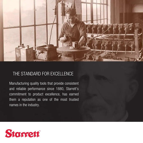Historical image of a worker in a workshop, showcasing Starrett's legacy of quality tool manufacturing since 1880.