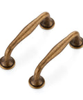 Built Tough Heavy Duty Antique Brass Cabinet Pulls 3 Inch Drawer Handles 10 Pack For Kitchen Solid Metal Furniture Knobs. Close-up view.