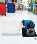 CCXYYFDJ 1HP Wall Mount Dust Collector With Wheeled Jet Base capturing particles, featuring 14.8-gallon bag and 30-micron filter.