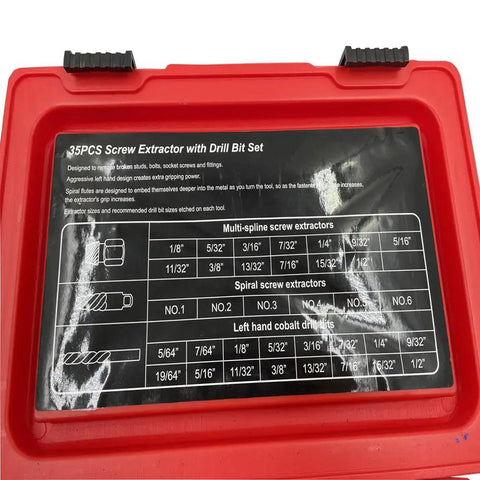 ASE35D 35 Piece Screw Extractor Set for Drill Bits Broken Bolt Remover includes drill sizes and extractors