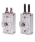 Built Badass Heavy Duty Rotary Cylinder Offering Smooth Ninety To One Eighty Degree Rotation For Killer Pneumatic Performance And Dependable Shop Floor Control Across The HRQ30 Line, silver aluminum housing