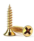 High Strength Zinc Plated Flat Head Wood Screws Rock Solid Self Tapping Hardware Set Corrosion Resistant Metal Fasteners close-up showing deep threads and flat head.