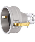 Built Like A Tank Type Da Camlock Reducer Fitting With Rugged Aluminum Hose Adapter Coupler for fluid transfer projects.