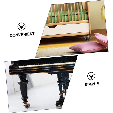 Vintage Brass Finish Plate Casters And 2 Inch Swivel Furniture Wheels Built Tough For Easy Room Refreshes shown on crib and piano.
