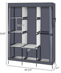 Portable Closet Wardrobe Organizer With Dustproof Cover Freestanding Storage Rack Hella Spacious Clothes Armoire For Dorm Or Apartment Straight Up Easy Pop Up Build Grey, showing dimensions and shelf layout.