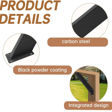 45 Degree Angle Pergola Support Bracket Kit For Patio And Gazebo, Heavy Duty Connector Brace Set, Easy Install Outdoor Backyard Project Accessory, Carbon Steel With Black Powder Coat, 4 Pack
