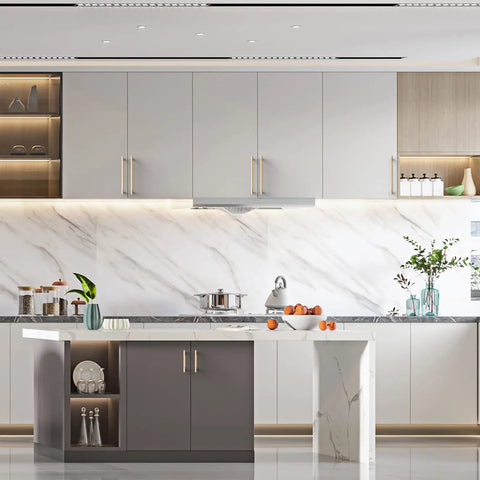 Modern kitchen featuring Ten Pack Of Seven Point Five Inch Antique Gold Cabinet Pulls Featuring Textured Knurled Grip Handles For Kitchen Cupboard Drawers Delivering Stress Free Mounting And Long Lasting Quality.