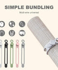 Premium Silicone Cable Ties Set, Adjustable 4.2 Inch Length, Reusable Cord Management Organizer shown in various colors and uses