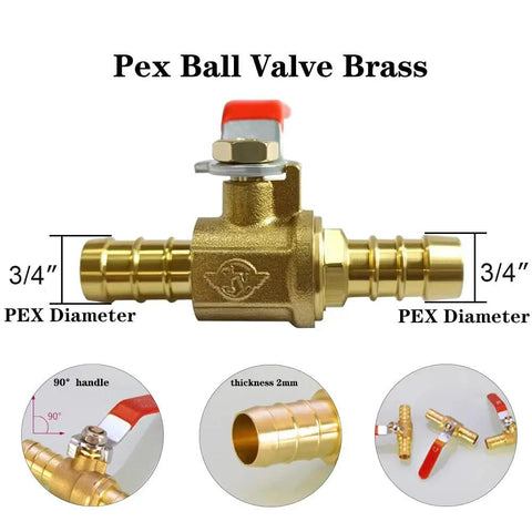 Three Quarter Inch PEX Brass Ball Valve Push To Connect No Tools Required Shut Off For Hot And Cold Water Easy Install