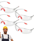 Straight Up Durable Four Pack Kickass Wraparound Safety Glasses Featuring Soft Silicone Frames And Ansi Z871 Certified Lenses For Slick Everyday Eye Protection That Hits Just Right - four clear safety glasses with red accents.