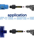 Universal Five Eighths To Three Eighths Drill Adapter Attachment With Threaded Arbor Shaft shown connecting drill to diamond tools.