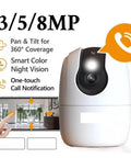 Solid Choice 5MP Indoor Security Camera WiFi Surveillance Setup close-up with pan tilt feature and smartphone integration.