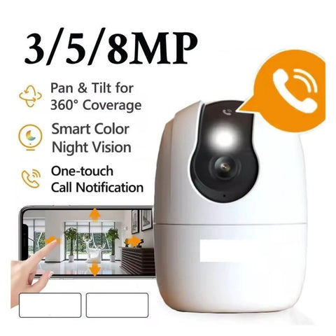 Solid Choice 5MP Indoor Security Camera WiFi Surveillance Setup close-up with pan tilt feature and smartphone integration.
