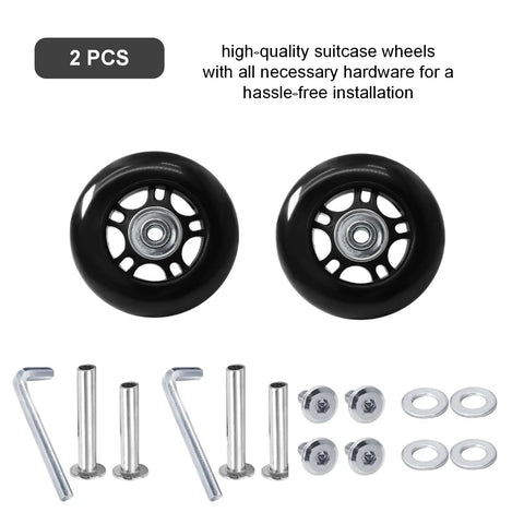 75 By 24mm Luggage Wheel Replacement Kit With Two Smooth Rolling Suitcase Swivel Wheels And All Hardware Included For Carry On Trolleys Travel Cases Durable Repair Set Includes Two Axles Screws Washers And Wrench For Easy Installation