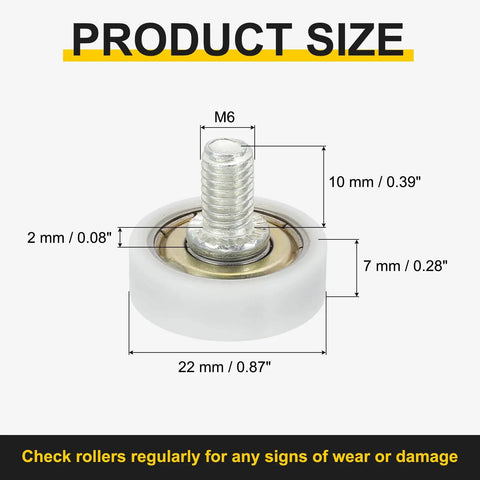 Close-up of Tough As Nails Drawer Roller with M6 rod, 22 mm diameter, made of heavy duty PA66 nylon for smooth glide action.