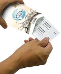 Hand holding No Sweat Hydrogen Sulfide Water Test Strips For Well And Pool Checking Slick Setup 30 Count Foil Pack.