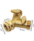 Heavy Duty Solid Brass Y Shaped Valve Two Way Water Splitter Faucet Adapter With Ball Control, showing internal and external threads.