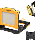 Cordless LED Work Light Compatible With Dewalt And Milwaukee 18V 20V Batteries, Flickerless 4000 LM, showing foldable mag base.