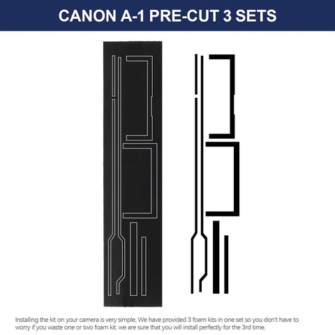 No Sweat Pre Cut Light Seal Foam Sponge Repair Kit To Crush Old Leaks On Classic Film Cameras With Precision Adhesive Patches, three precut seals for Canon A-1