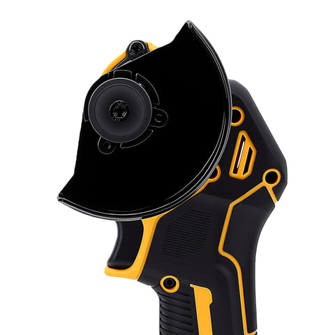 Heavy Duty Cordless Angle Grinder Kit Pumping Out Hella Smooth Cuts And Beast Mode Brushless Power for wood metal tile cutting, close-up view of cutting disc.