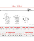 SFU1204 Ballscrew And Rolled Ballnut Assembly 400 mm Antibacklash Design technical drawing with dimensions and specifications.
