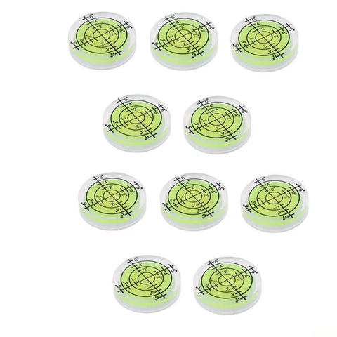 10PCS Circular for spirit Level 32mm Clear 10PCS Circular for, showing clear acrylic levels with markings and green fluid.