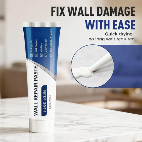 All In One Wall Repair Kit With Patch Paste Scraper Sandpaper And Nozzle Extension For Quick Drying White Spackle shown