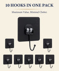 Black Self Adhesive Wall Hooks 10 Pack Heavy Duty Peel And Stick Mounting Brackets No Drill Hanging Rack No Sweat Slick Grip For Kitchen Bathroom Tile Wood Shelf Organizer Game Changer with a variety of black hooks.