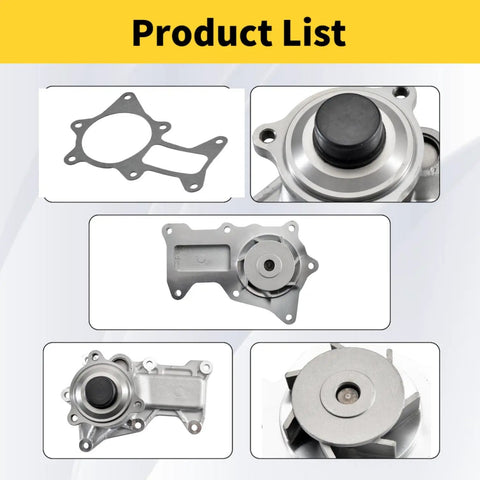 Product list showing Ace Engine Water Pump for Jeep Wrangler V6 3.8L 2007 to 2011 parts including gaskets and housing.