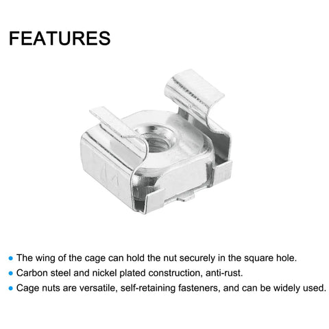 Tough As Nails M4 X 0.7mm Cage Nuts 50 Pack Snap Fit Carbon Steel Zinc Plated showing versatile clamp detail for server cabinets.