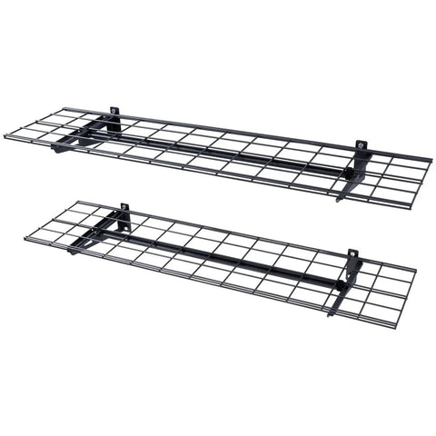Heavy Duty Wall Mounted Garage Shelving 2 Pack Black Steel Floating Storage Racks For Workspaces Sheds And Garages Tough As Nails 400 Lb Capacity Real Deal Tool Organizer, grid-style black steel shelves.