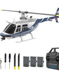 C138 Remote Control Helicopter One Thirty Three Scale Bell 206 Chopper with 2.4G 4CH RTF Brushless Power Motor, accessories shown
