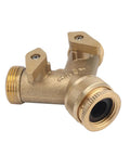 Premium Heavy Duty Brass Y Ball Valve Splitter Adapter 1/2 Female To 3/4 Male Thread Connector close-up view from side