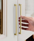 Sleek Gold Cabinet Pulls And Zinc Alloy Handles Set Of 6 For Kitchen Drawers, modern design, 12 6 inch spacing, hand reaching