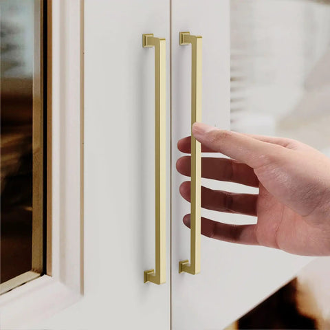Sleek Gold Cabinet Pulls And Zinc Alloy Handles Set Of 6 For Kitchen Drawers, modern design, 12 6 inch spacing, hand reaching