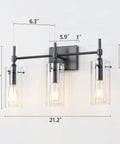 Three Light Black Vanity Light Fixture Over Mirror With Clear Glass Shades For Sleek Modern Bathroom E26 Bulb Compatible