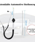 Pro Grade Car Mechanic Stethoscope For Engine Diagnostics shown with size measurements and car background