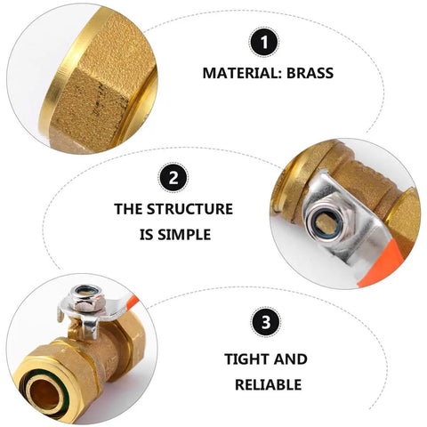 Top Shelf Heavy Duty Brass Ball Valve For Plumbing And Garden Hose Shut Off With Integrated Pressure Relief And Check Function Stops Backflow Smoothly In Kitchens And Heaters Works Like A Charm - Close-up of brass material and structure.