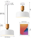 Modern Pendant Light With Natural Wood And Brass Accent, 12-Inch White Matte Shade, Adjustable Cord, size comparison with tablet